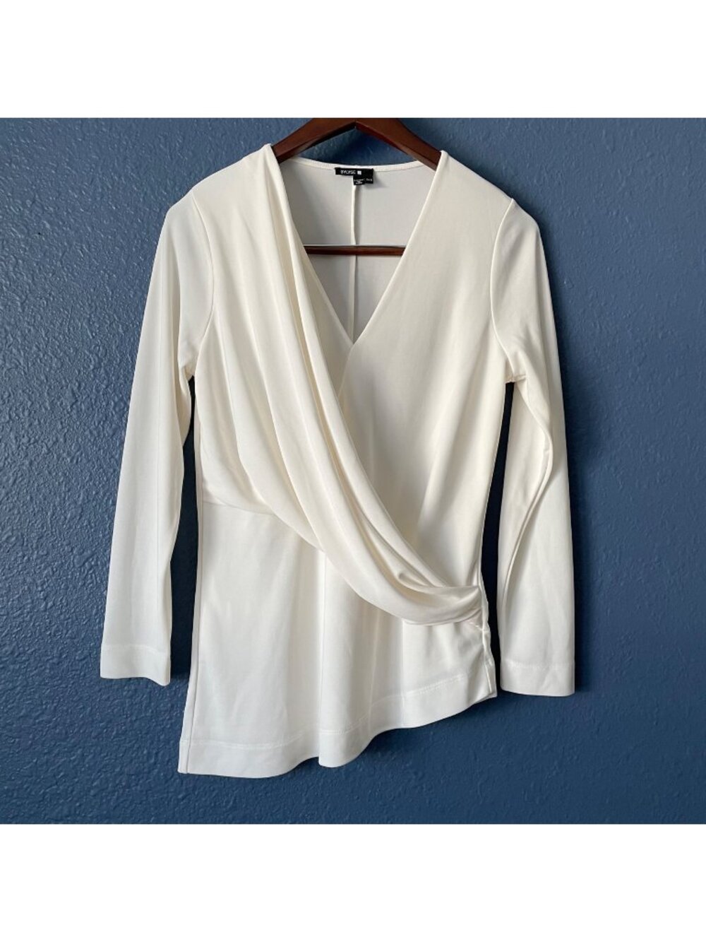 Bylyse White Draped Faux Wrap Asymmetrical Top Womens Small Petite Minimalist